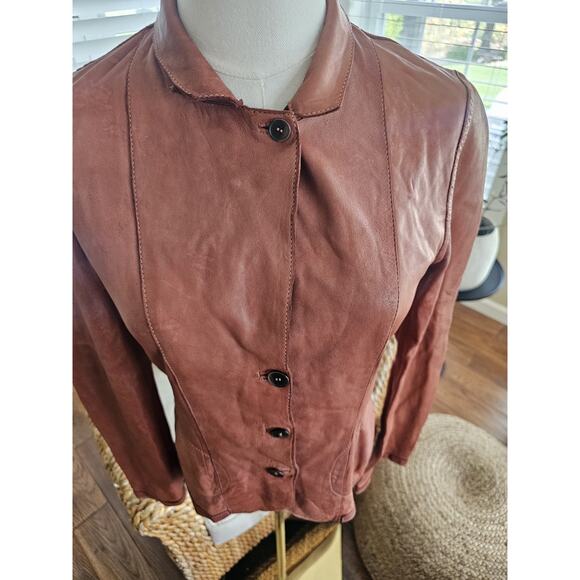 Collection Privee Pelle Leather Jacket Womens Size 42/6 Made In Italy Brown - Picture 15 of 16